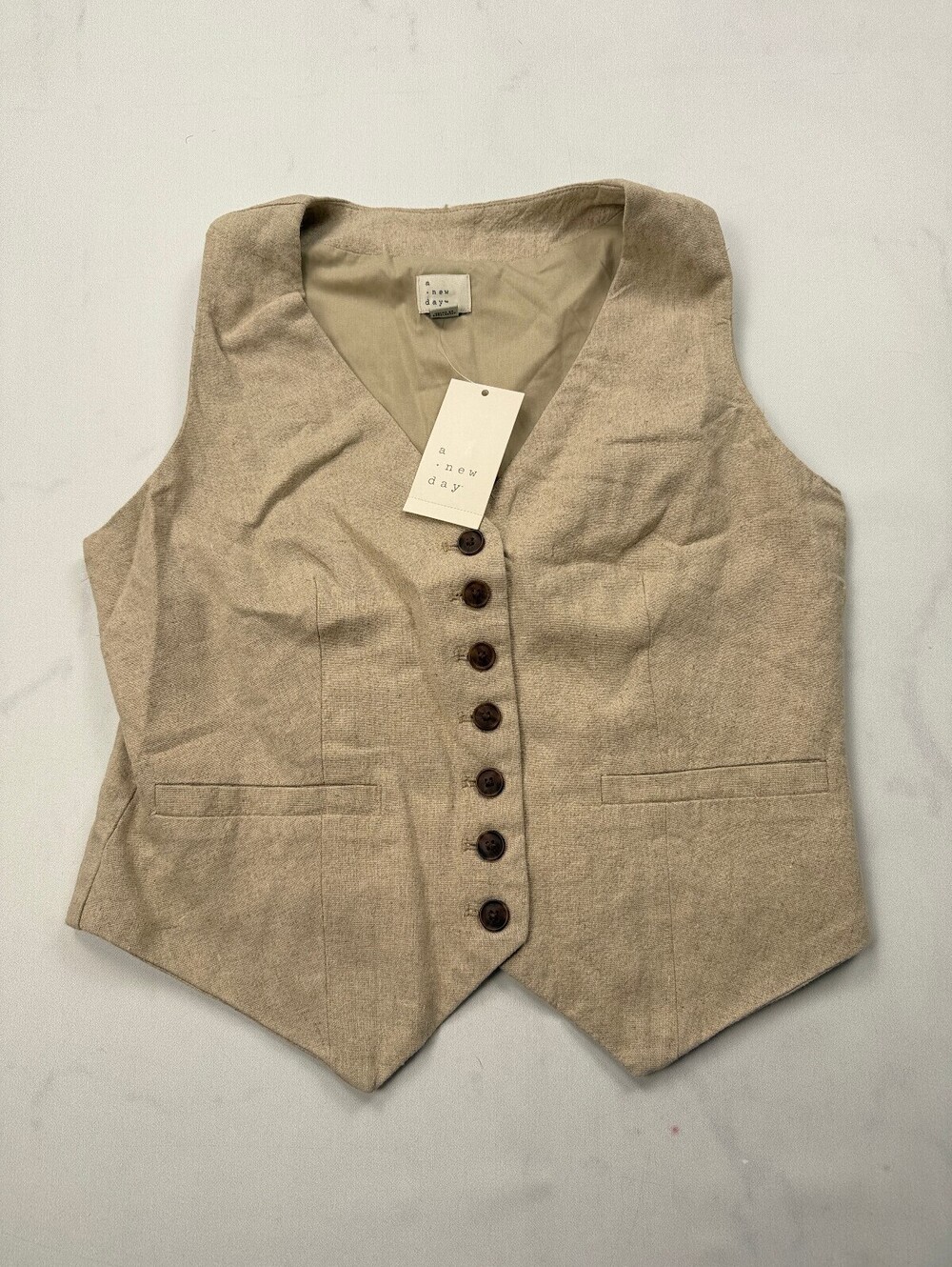 A New Day Vest Beige Modern Classic Tailored Statement Piece - Womens XS